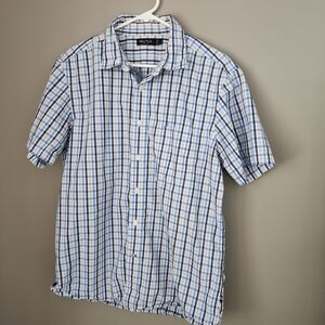 Nautica Men's White and Blue Checkered Shirt